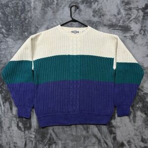 Gulf Traders Sweater Mens Large Multi Excellent Vintage Ribbed Cable Knit Block